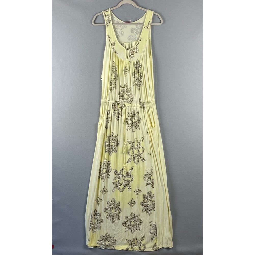 Juicy Couture Floral Tasseled Maxi Dress Womens Medium Yellow Jersey Hawaiian